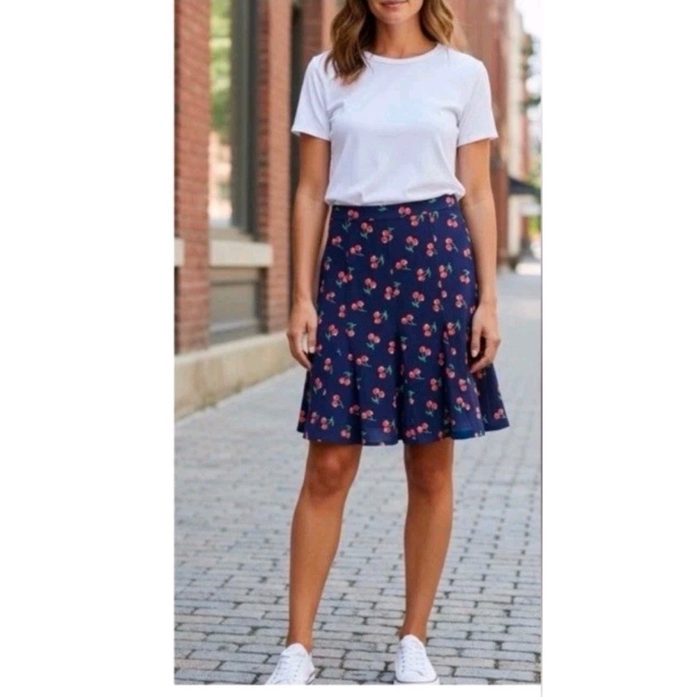Talbots Skirt 8 Cherry Print Godet Pleat A-Line Preppy